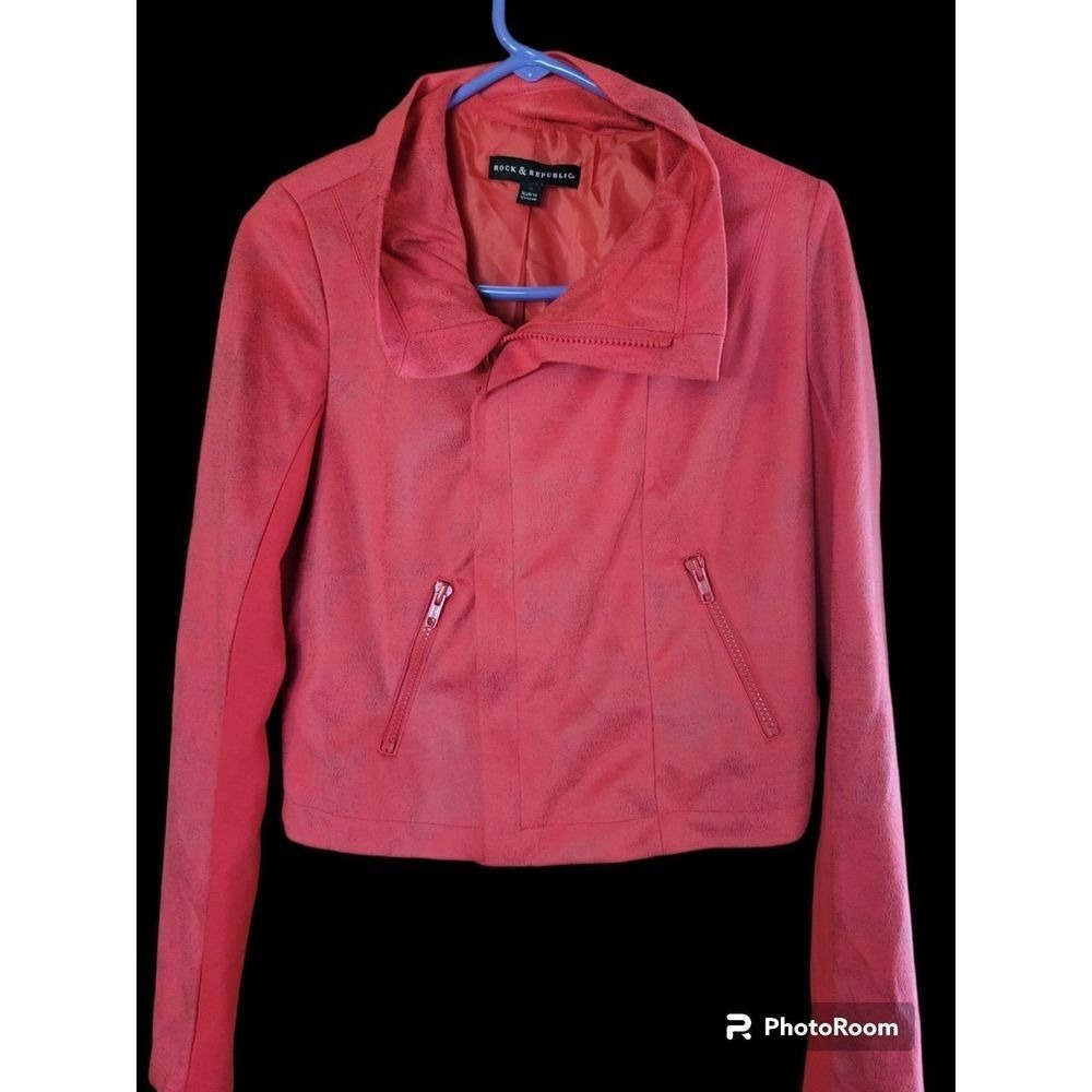 Rock & Republic‎ Moto Jacket Offset Zipper Coral 4